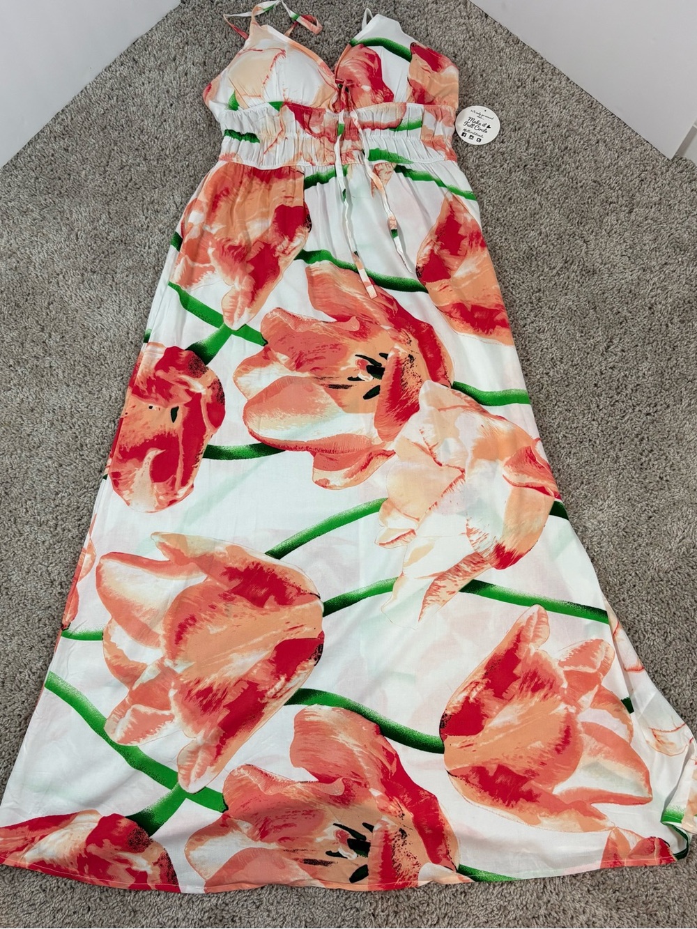 Girls Floral Maxi Dress in Coral & Green